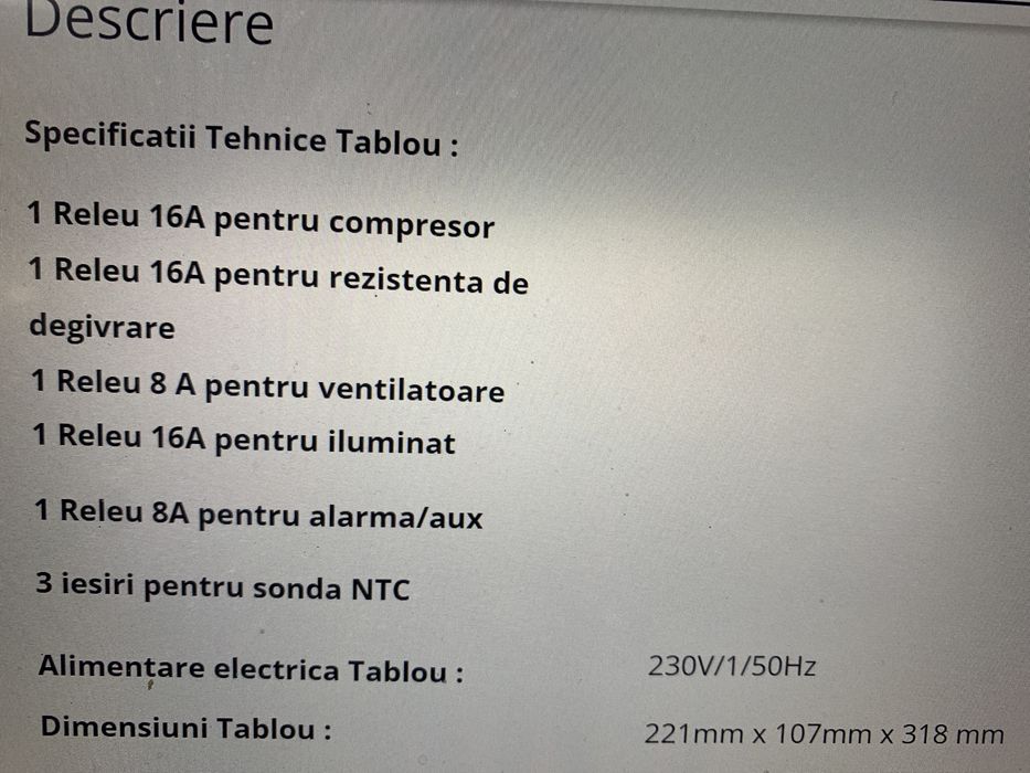 Tablou controler termost electronic eliwell ewrc 500 nt camera frig