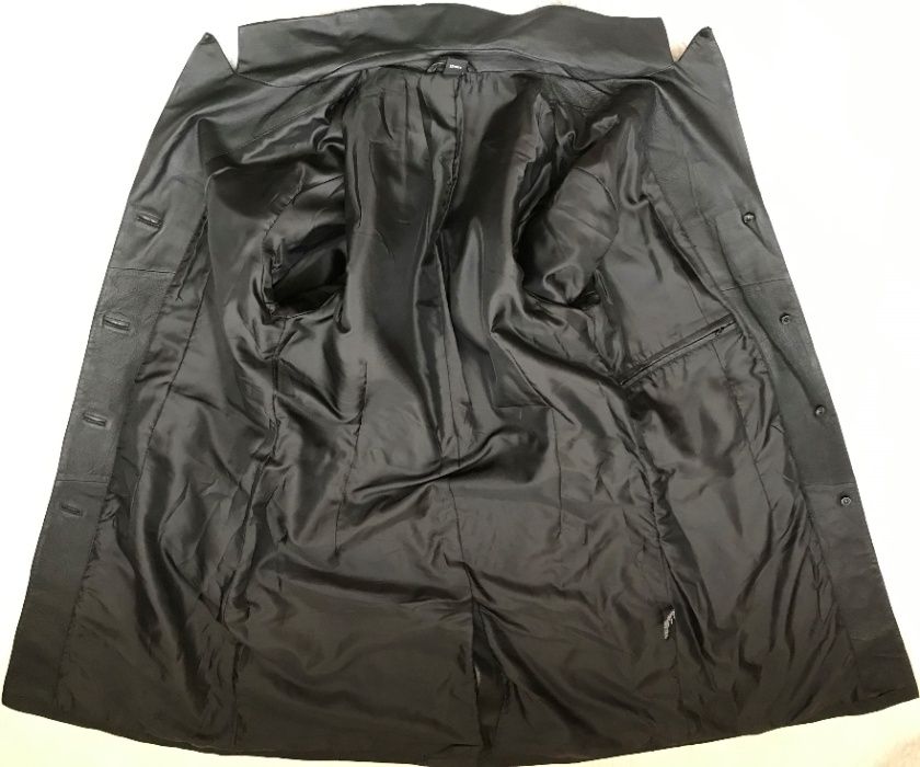 Pardesiu sacou lung negru dama piele naturala fina 3 buzunare