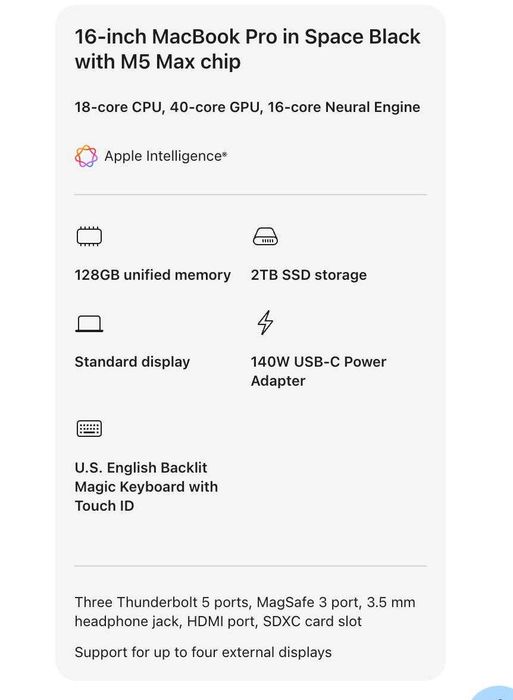 Macbook Pro 16 M5Max/128GB/2TB/SpaceBlack