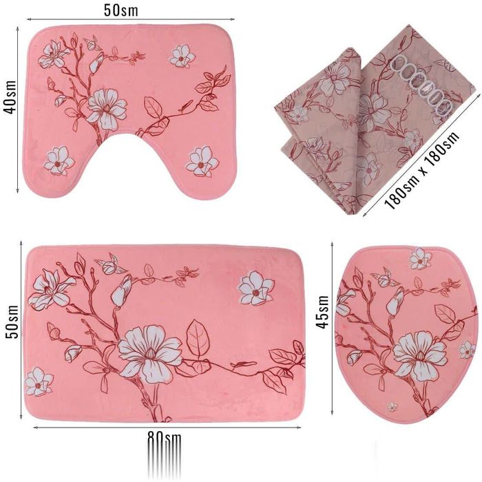Sanuzel uchun gilamlar to'plami va vanna parda
