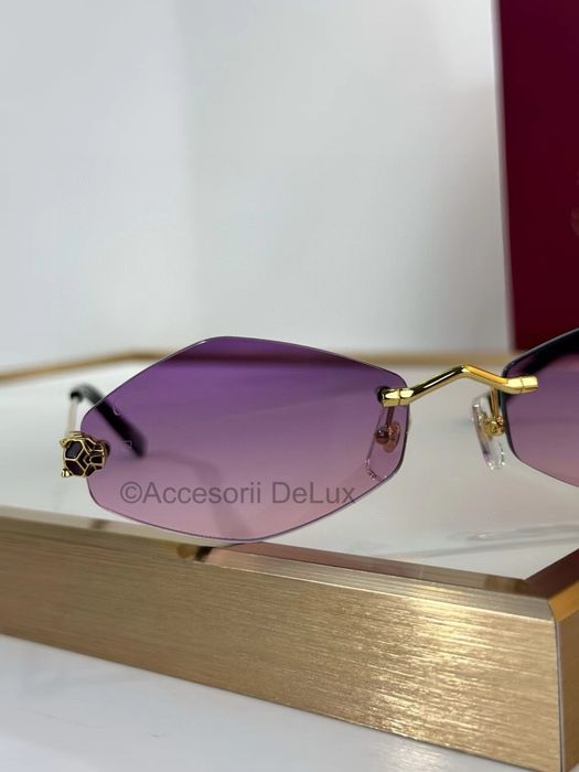 Ochelari de Soare Cartier CT0433S Noi Full Box Panthere [Verificare Colet] Gold/Violet