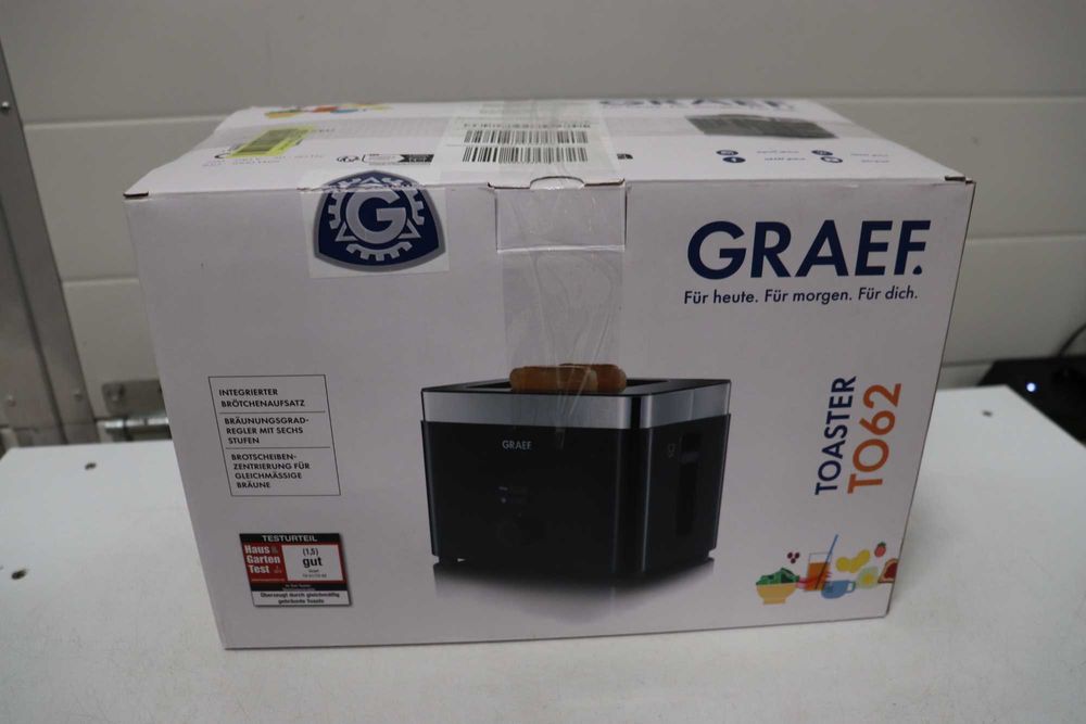 Тостер Graef TO 62, 1000 W, 2 филийки, черен/сребрист