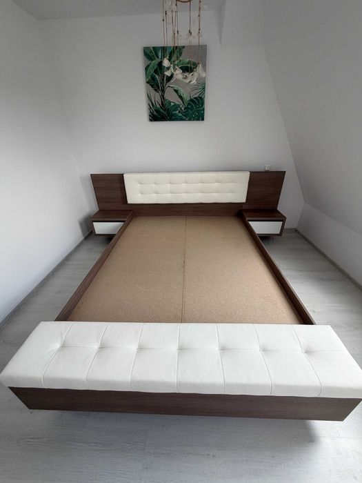 Pat Terra alb K007 + comodă + saltea Aloe Vera Memory 160x200 – set