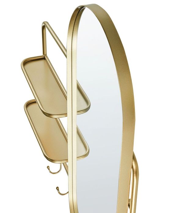 Oglindă de perete cu cârlige și rafturi din Metal Auriu,Beliani