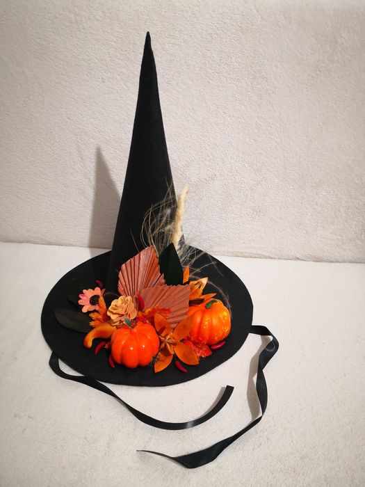 Pălărie portocalie de vrăjitoare  – decor Halloween handmade: