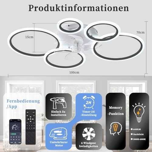 MiiR LED таванен вентилатор с осветление 100 см с дистанционно