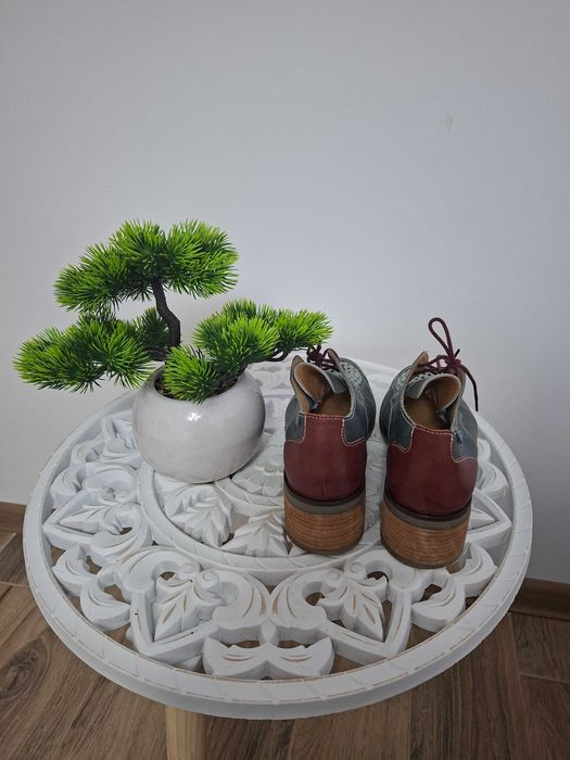 Pantofi office în combinație de verde închis și maro