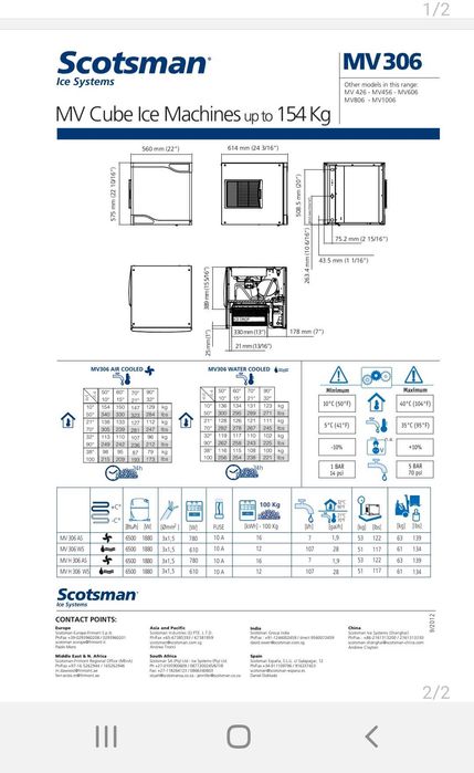 Ледогенератор Scotsman Ice Machine MW 306  154кг/24ч