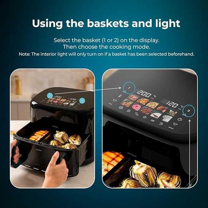 Двоен фритюрник с горещ въздух Cecotec | Cecofry&Grill Smokin'Prime 11000 | Мощност 2800 W | Капацитет 11 л | Черен