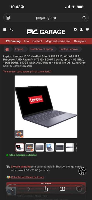 Lenovo ideapad slim 3 15ABR8-16 GB ram