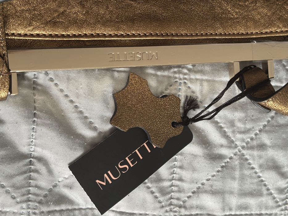 Geantă Musette Nadia Fly – piele naturală, bronz metalizat, NOUĂ cu etichetă