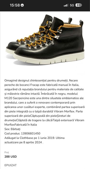 Ghete,bocanci barbati,talpa Vibram,Fracap,marime 41