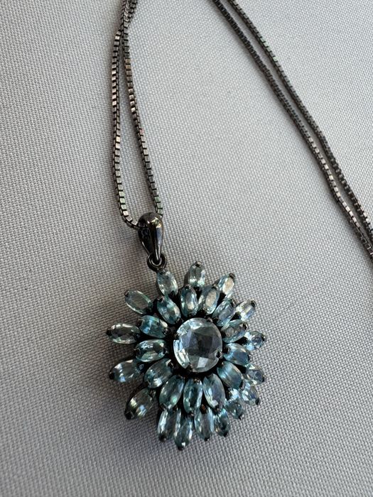 Pandantiv si lant din argint. Acvamarin.