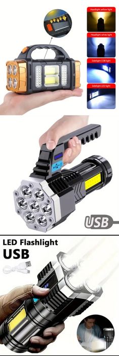 Фонарики разные 3 вида, многофункциональные, перезаряжаемые, солнечные