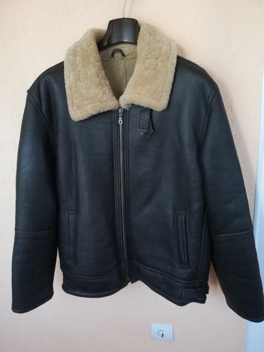 Geaca piele bărbati Aviator Godskefur Xl cu blana