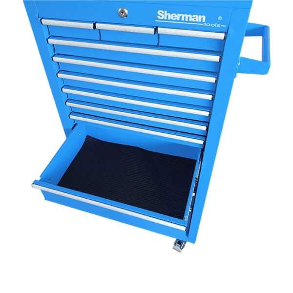 Dulap scule 13 sertare din oțel, roți, cheie, albastru