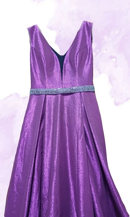 Rochie lungă mov sclipitoare de bal