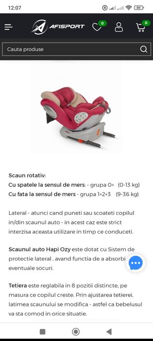 Scaun auto copii Hapi Ozy