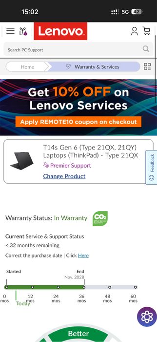 14’Full HD+IPS 500nits/Core Ultra 5 228V/32GB DDR5 8533Mhz/Lenovo Thinkpad t14s Gen6/512GB SSD/Гаранция