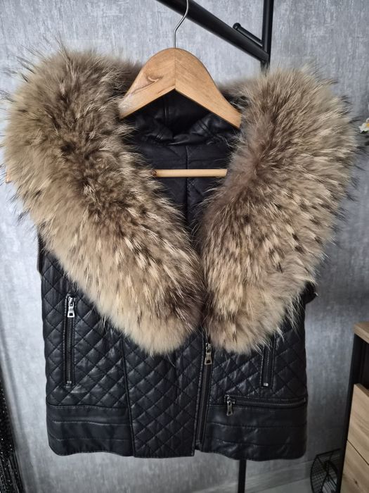 Дамско яке/елек 2-в-1 от естествена кожа с косъм от лисица