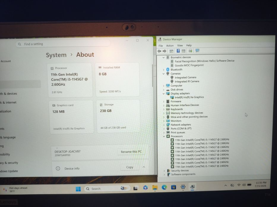 Распродажа Thinkpad Core i5 11th, 8GB, 256GB ssd + Face id