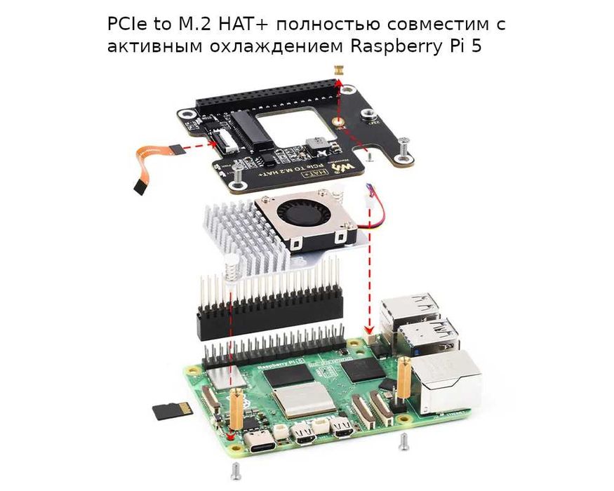 Адаптер NVME PCIe TO M.2 HAT+ для Raspberry Pi 5