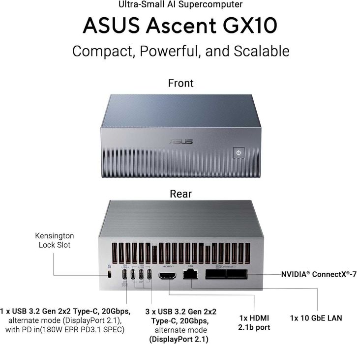 ПК ASUS Ascent GX10 AI Supercomputer, DGX Spark, NVIDIA GB10 Superchip