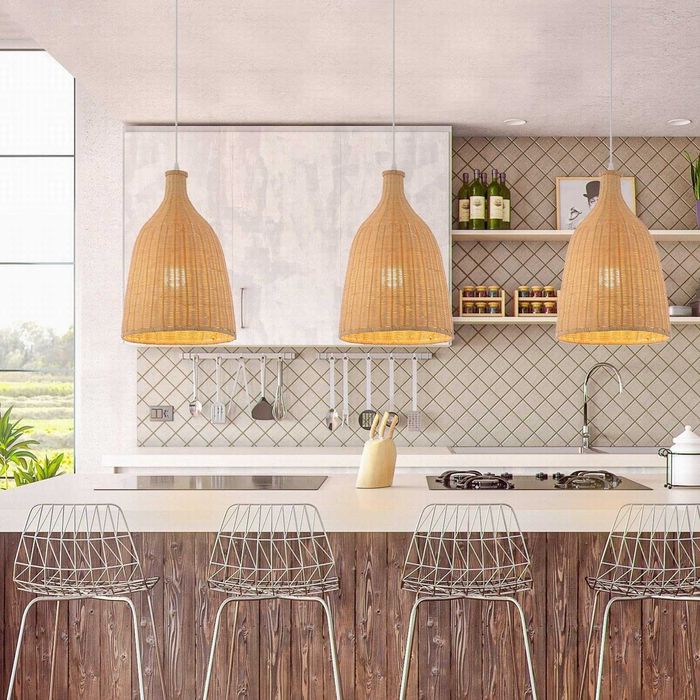 LOFOB Бохо ръчно изработена лампа от естествен плетен ратан