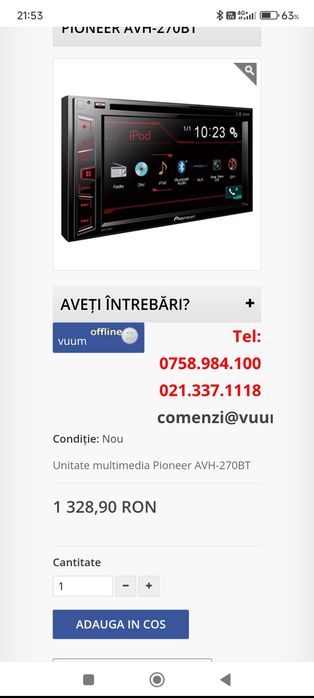 Pioneer avh 270bt Bluetooth usb microfon extern nu Alpine Kenwood Sony