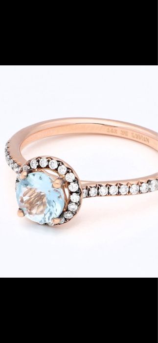 Inel aur roz14ct cu acvamarin si diamante