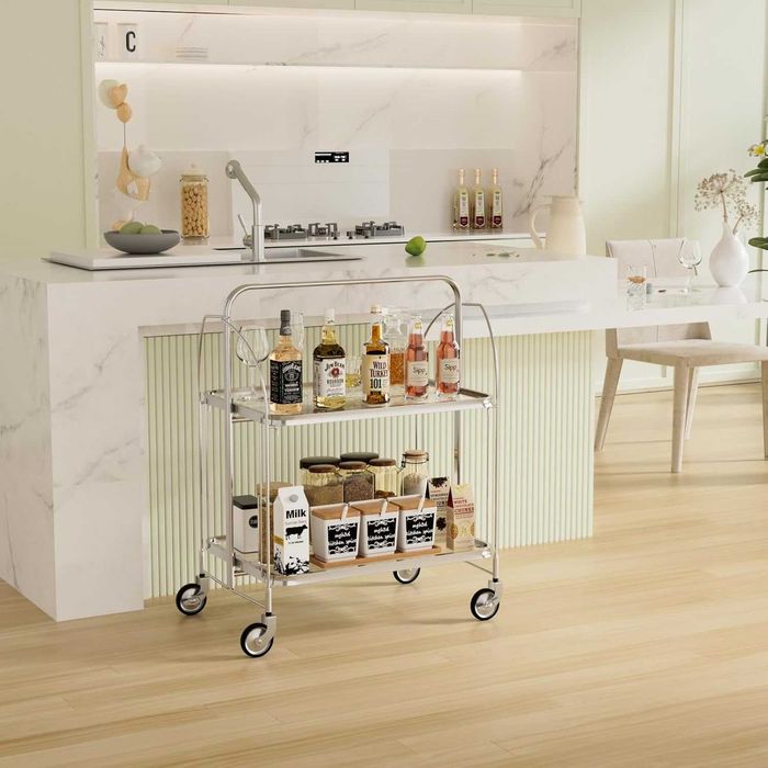 Мобилна сгъваема количка за сервиране, 2-етажна, закалено стъкло  302