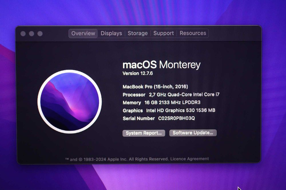 Macbook Pro 15 inch 2016 i7 16GB 500GB