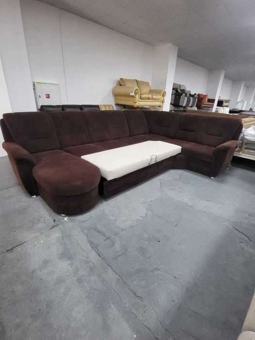 ПРОМОЦИЯ!!! Кафяв ъглов диван от плат с функция сън "PP-QL11014"
