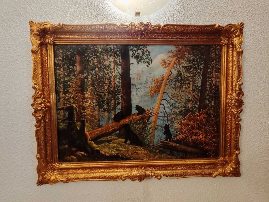 Set tablouri pictura vintage padure urs