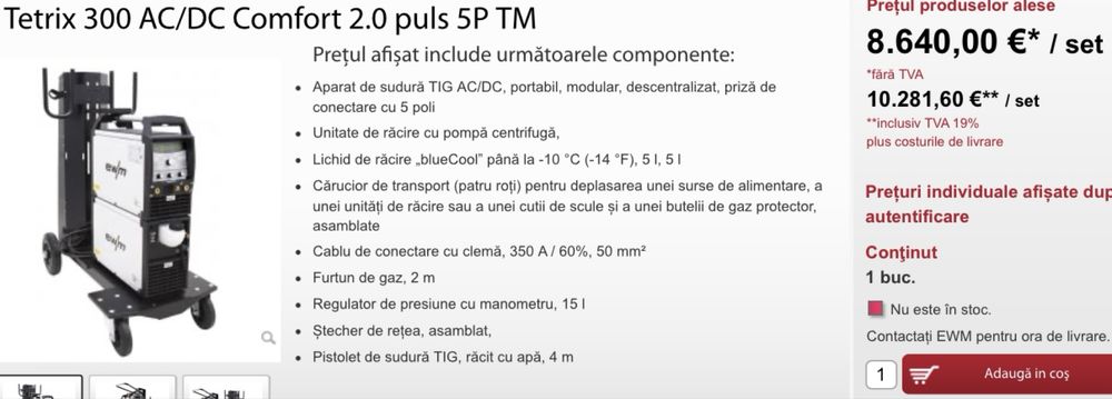 Aparat de sudura TIG DC/ MMA EWM Tetrix 300 puls - grup de racire