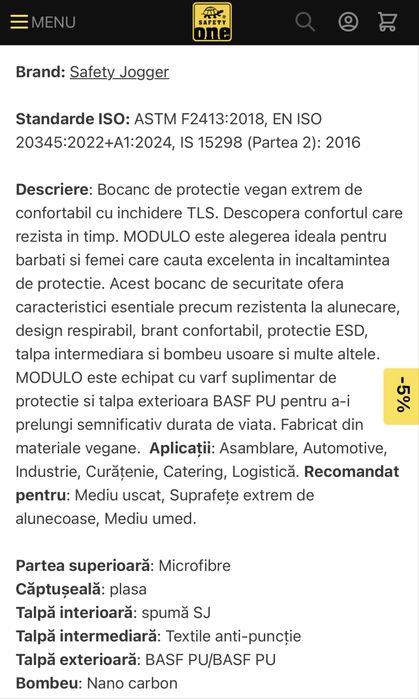 Bocanci cu protectie ESD si bombeu metalic