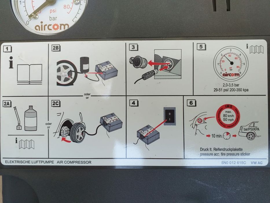 Kit pana Compresor auto umflat roti+solutie+husa originale skoda audi
