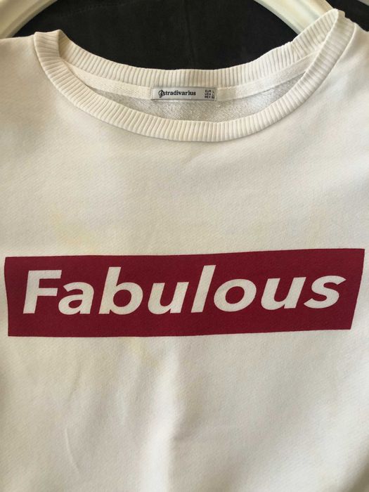 Hanorac alb cu imprimeu Fabulous_Stradivarius marime L