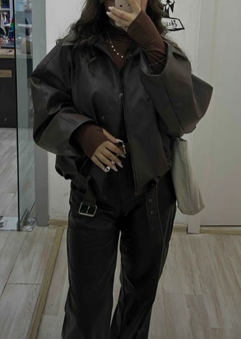 Кафяво кожено бомбър яке  XS