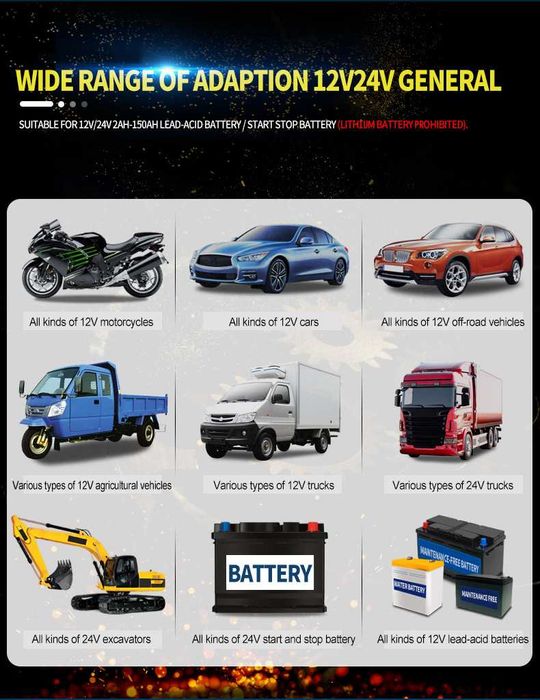 Зарядно за акумулатор Умно 12-24V Автомобил Кола импулсно с поправяне