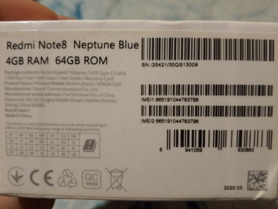 Redmi Note 8  Rangi ko'k 64Gb