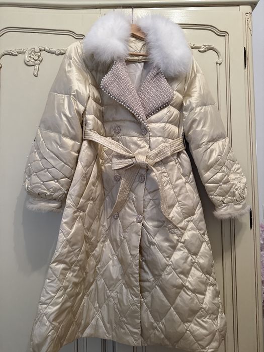 Jacheta din puf gasca si guler blana vulpe S NOU