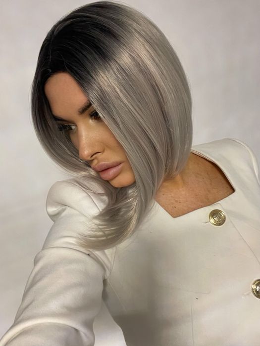 Peruca scurta bob lung gri / ombre