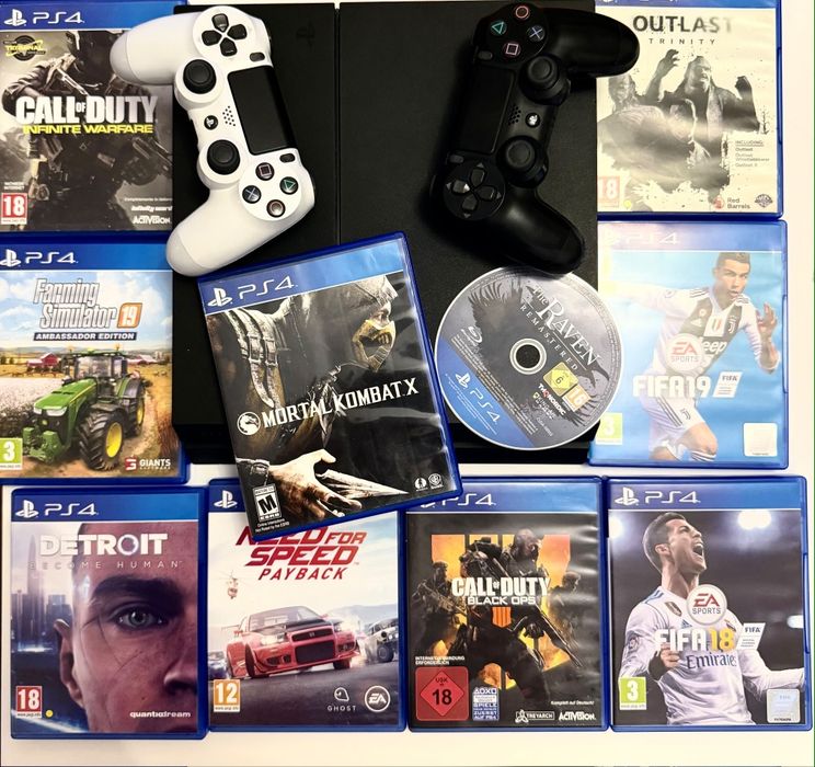 PS4 1TB + 2 manete originale + 10 jocuri in  stare foarte bună