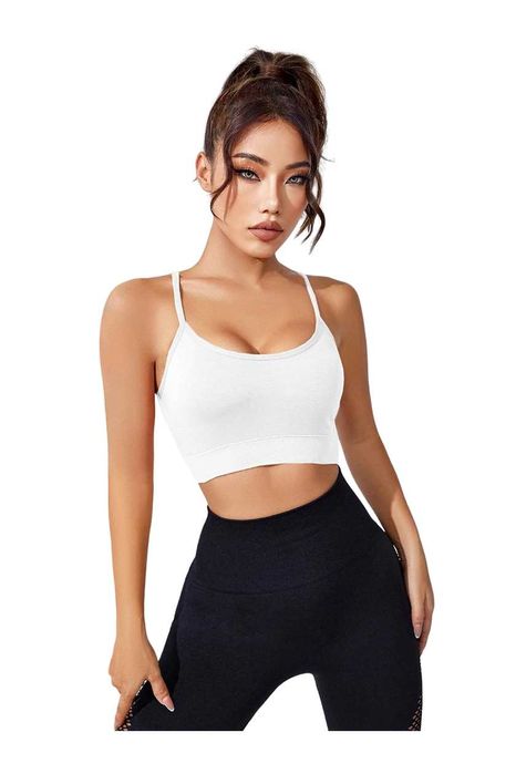 Bustiera Fitness Cu Bretele Incrucisate, Spate Decupat Alb XS/M