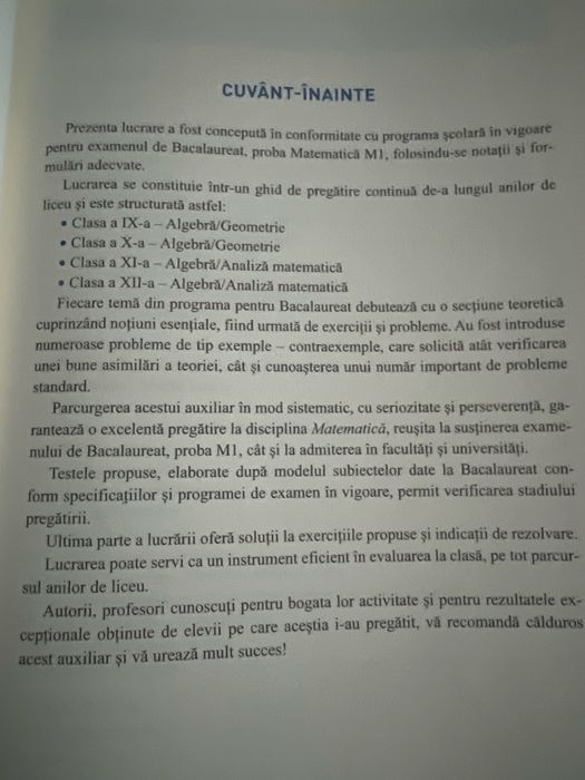 Vand culegere matematica pt bacalaureat si admitere facultate M1