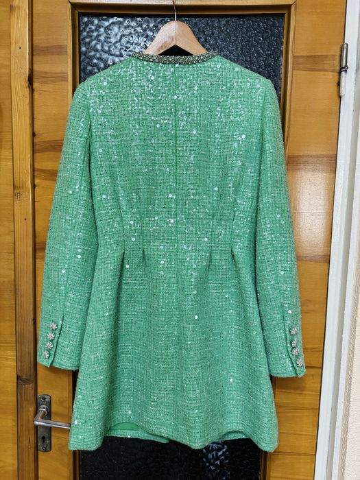 Self-Portrait Sequined Bouclé Mini Dress – Green