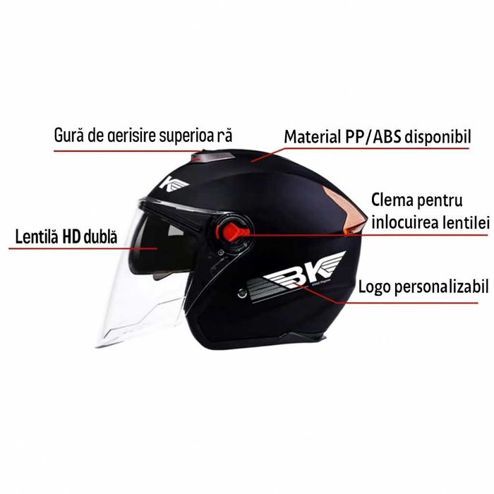 Casca Moto/Scuter/ATV, viziera dubla, marime universala, Negru Lucios