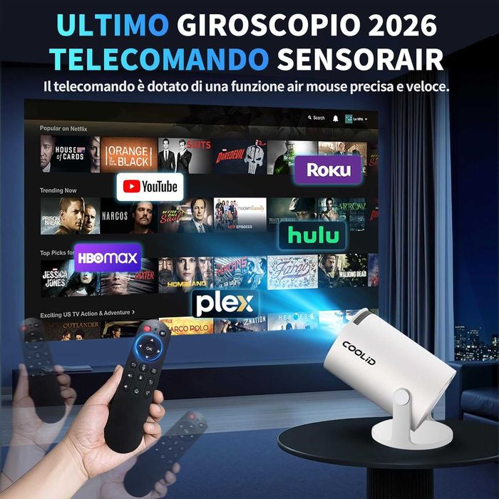 Мини проектор, преносим, ​​4K 1080P, с 5G WiFi BT 5.4, 180° ротационен