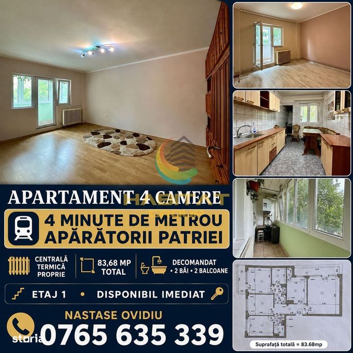 Vânzare Apartament 4 Camere 4 Minute de Metrou Aparatorii Patriei!